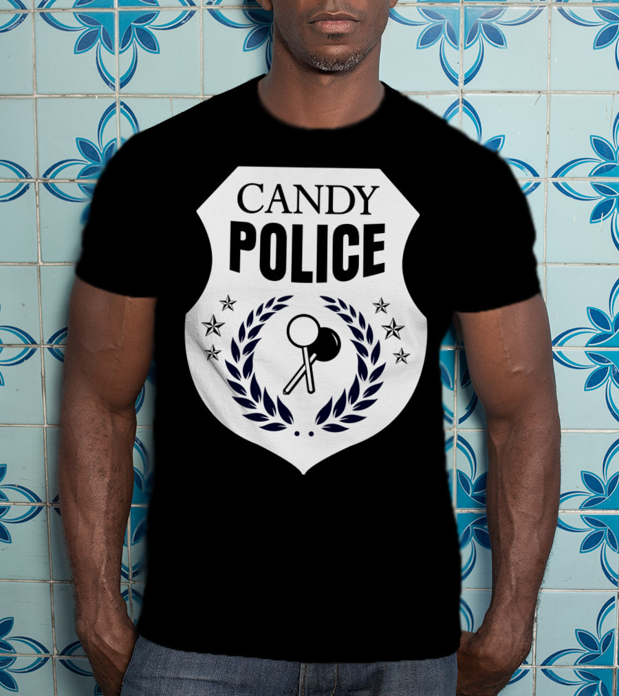 Candy Police Badge Funny Halloween Saying Parent Tee28 T-Shirt