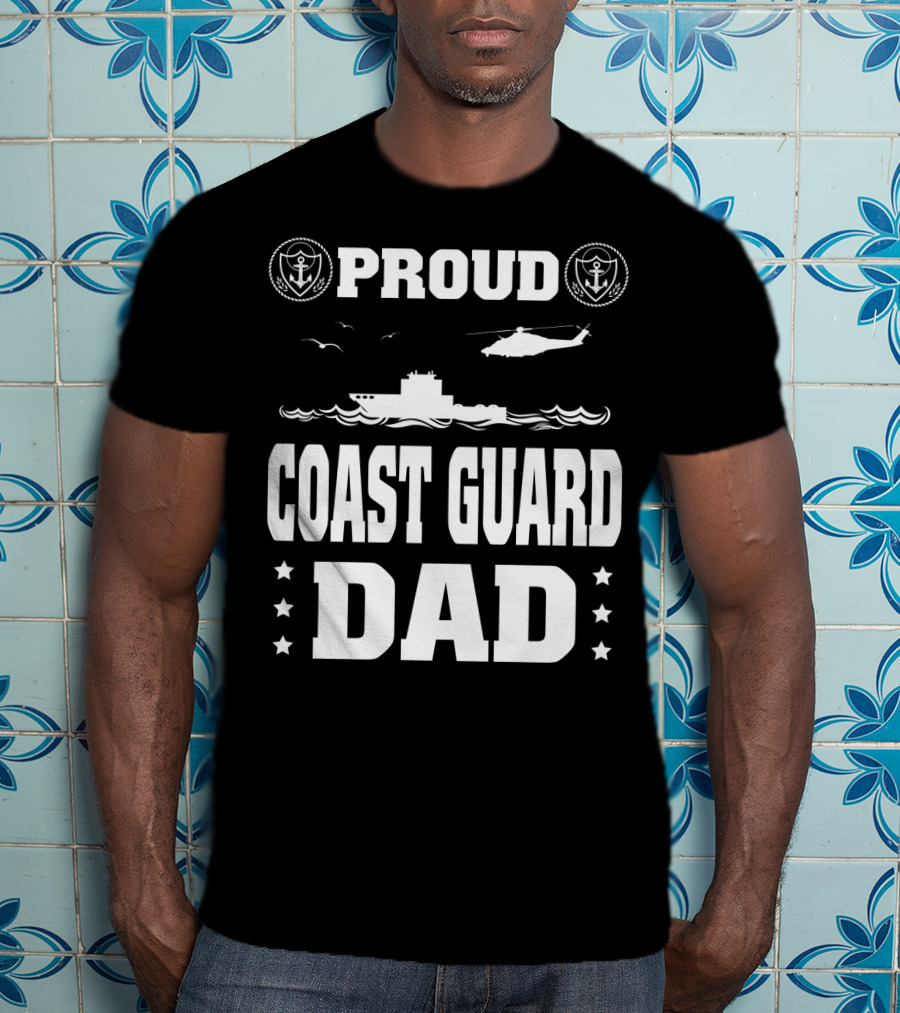 Proud Coast Guard Dad Helicopter And Ship Memorial Day Recognition T-Shirt