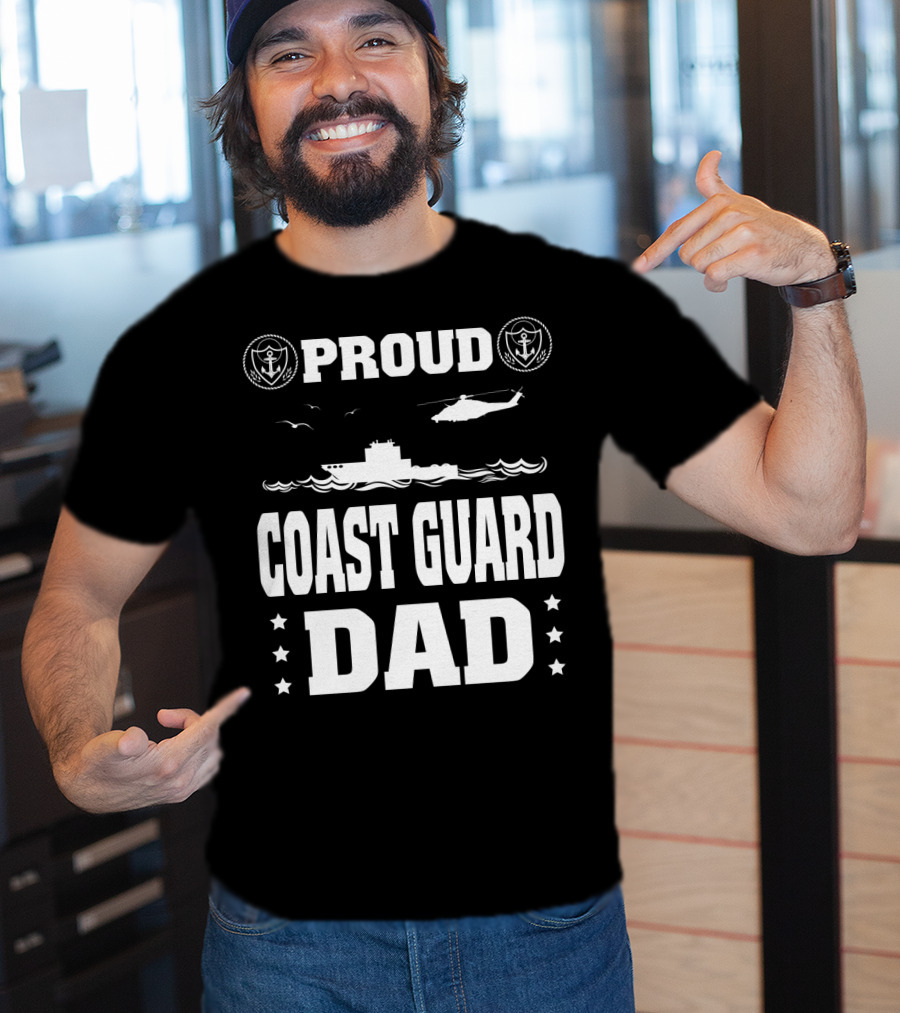 Proud Coast Guard Dad Helicopter And Ship Memorial Day Recognition T-Shirt
