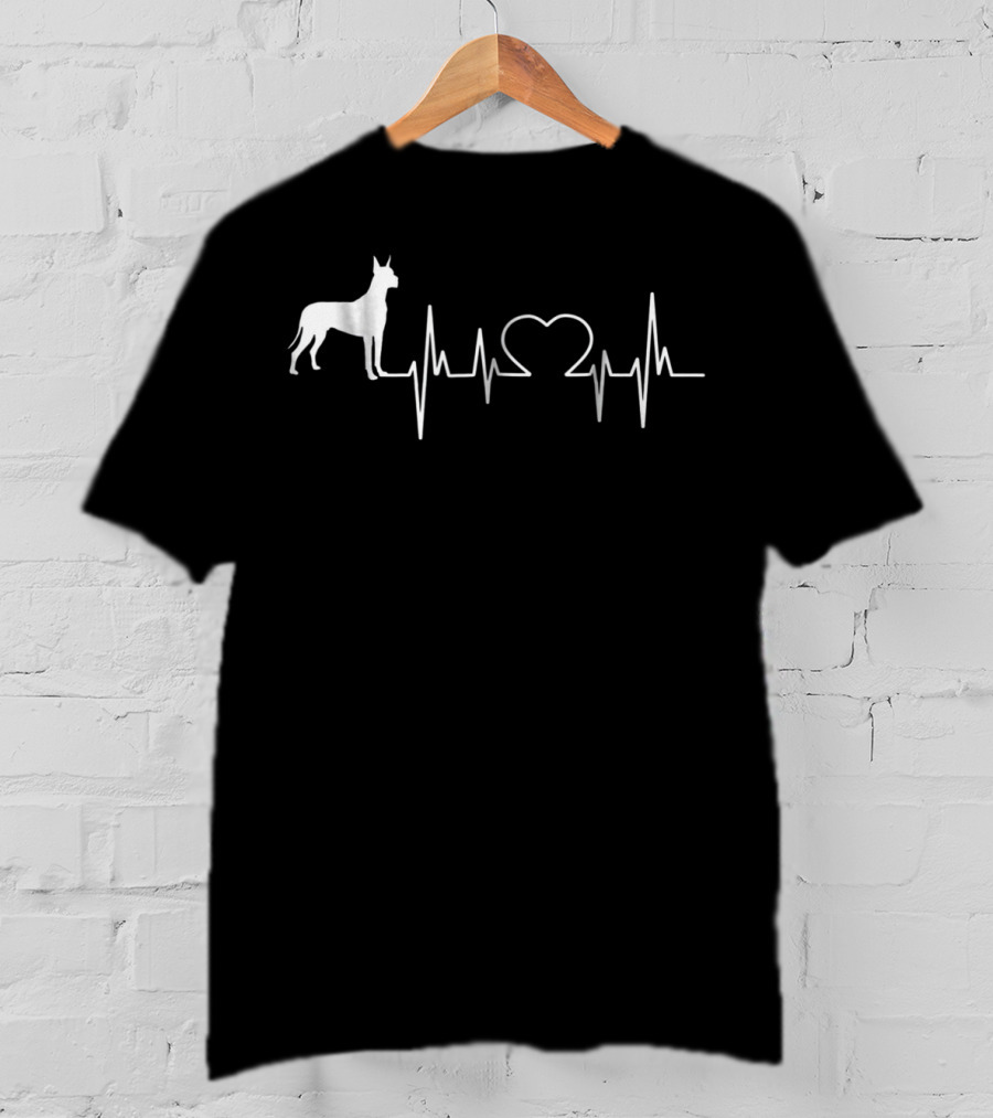 Great Dane Heartbeat With Dog And Heartbeat Line T-Shirt
