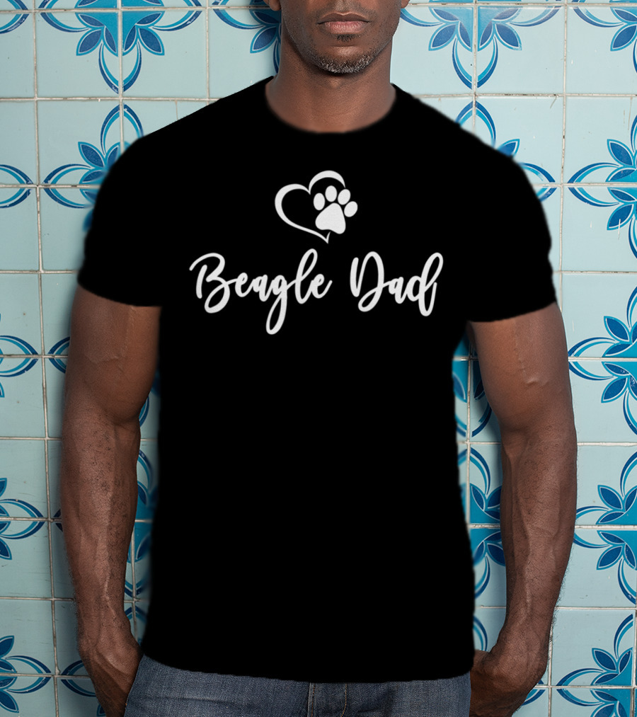 Mens Dog Lover Heart Paw Beagle Dad T-Shirt