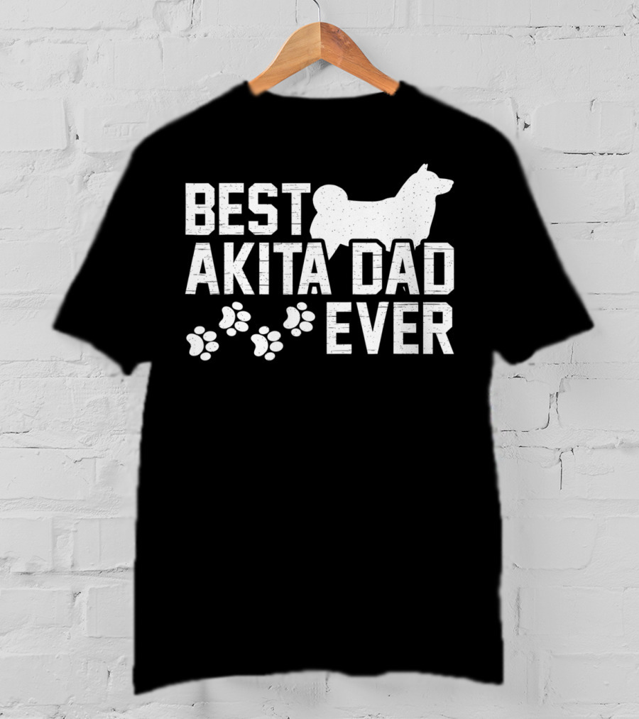 Best Akita Dad Ever Funny Idea With Paw Prints T-Shirt