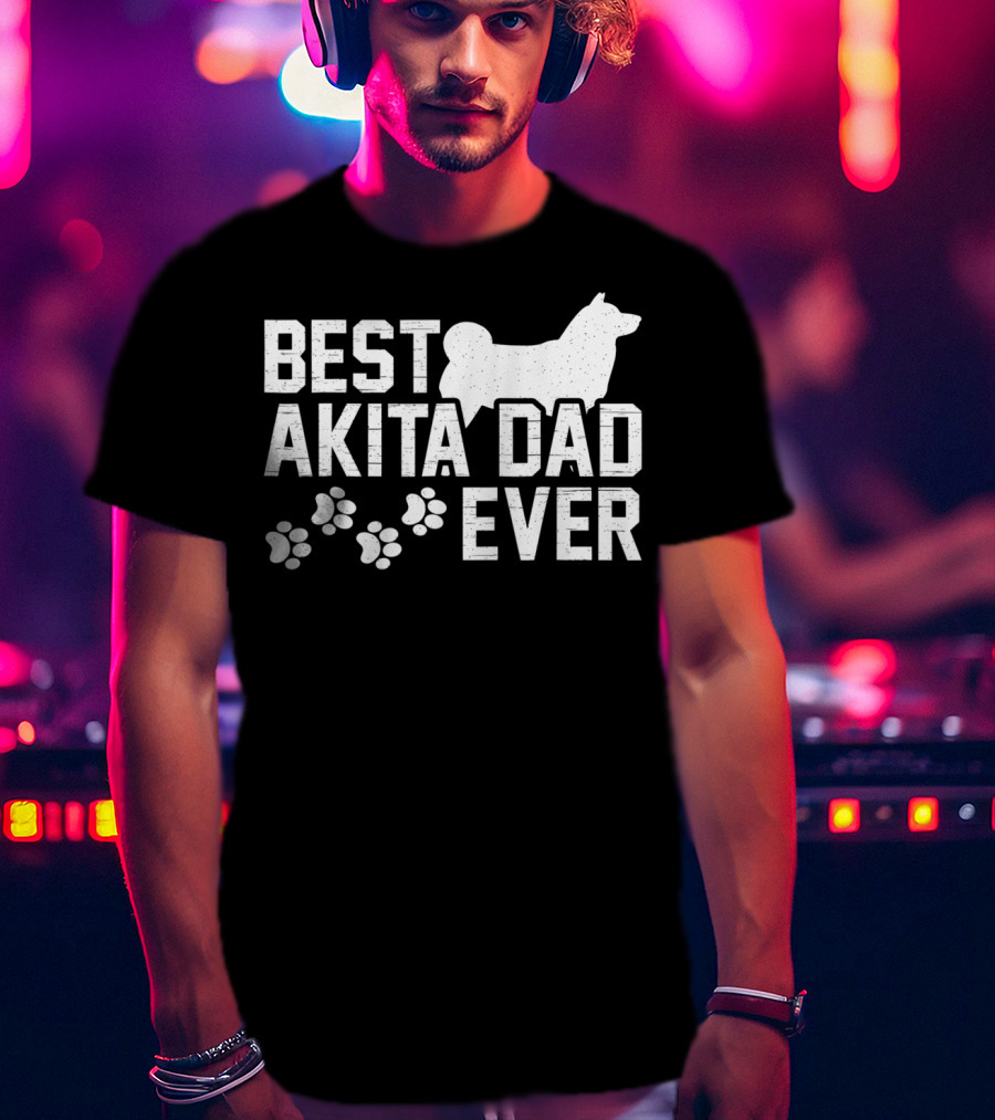 Best Akita Dad Ever Funny Idea With Paw Prints T-Shirt