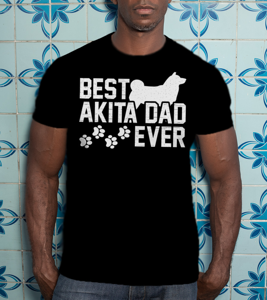 Best Akita Dad Ever Funny Idea With Paw Prints T-Shirt