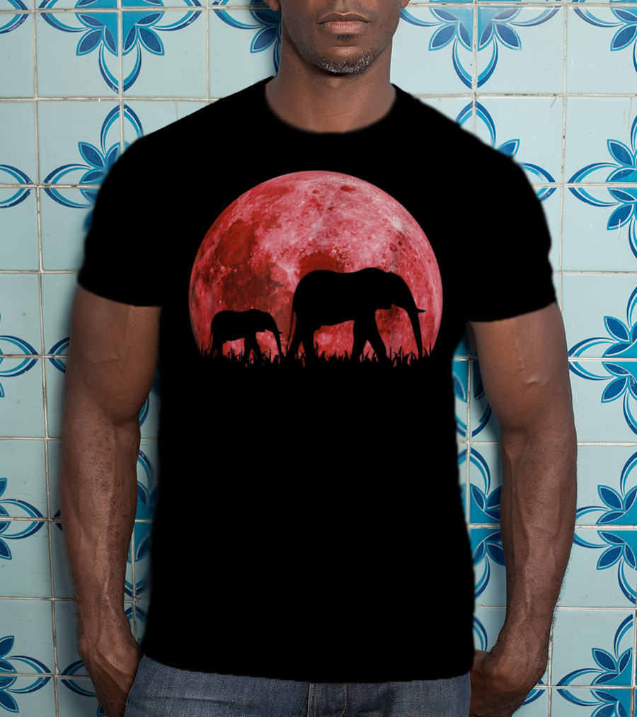 Africa Elephant Moon Safari Animal Map Dad Te42 T-Shirt