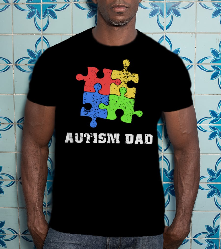 Autism Dad Puzzle Piece Support Educate Love Tee99 T-Shirt