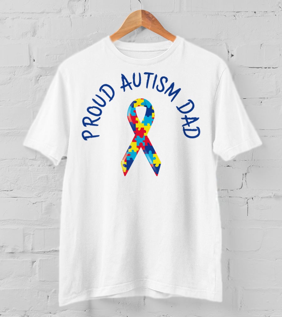 Proud Autism Dad Puzzle Ribbon 15 Support Men Grandpa Papa T-Shirt