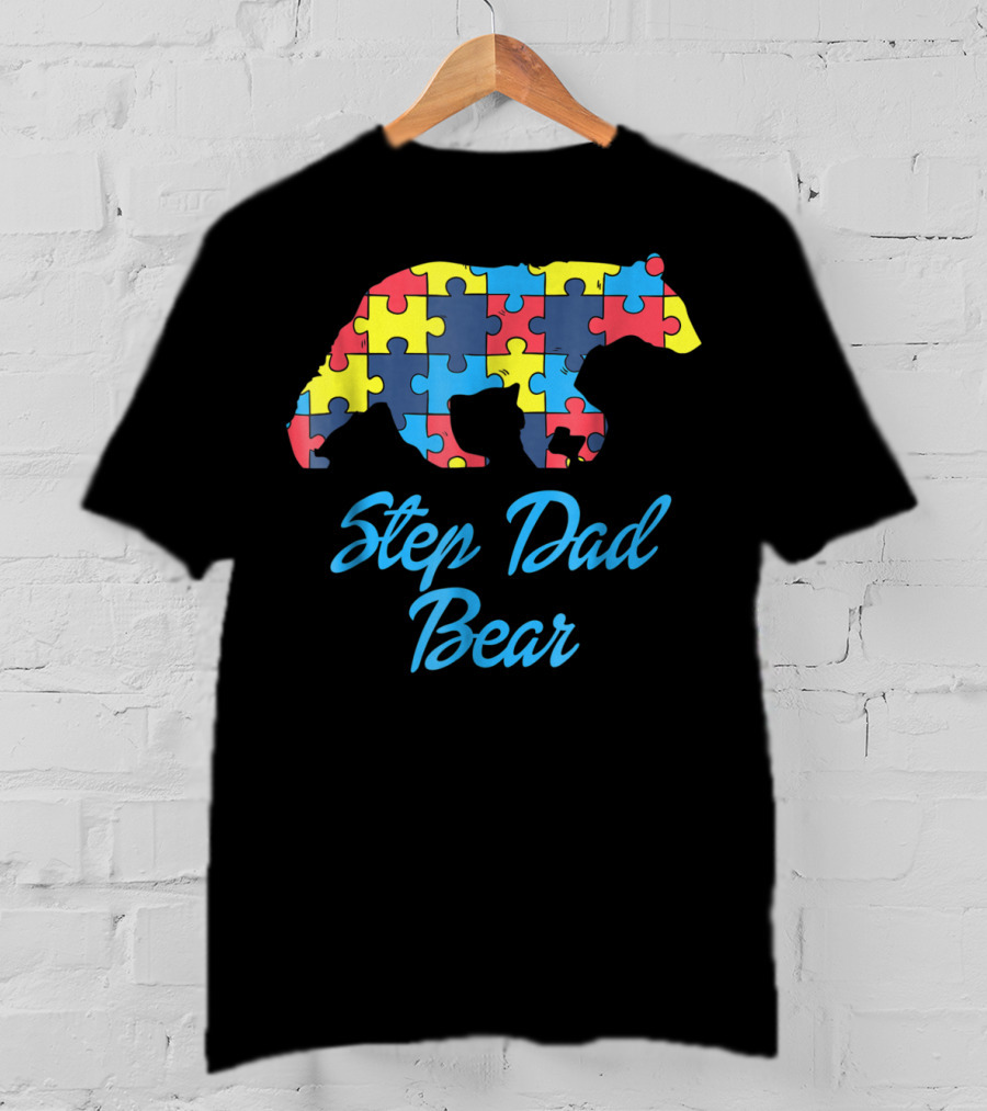Step Dad Bear Autism Awareness Puzzle T-Shirt