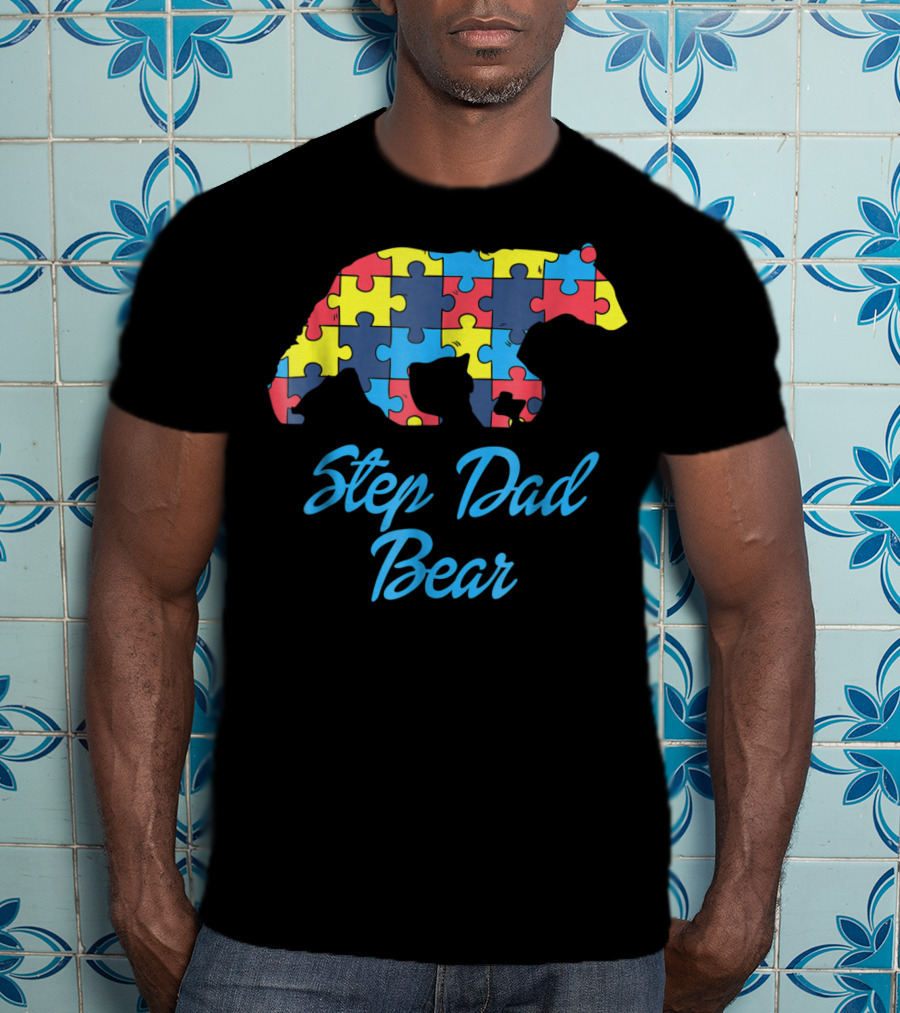 Step Dad Bear Autism Awareness Puzzle T-Shirt