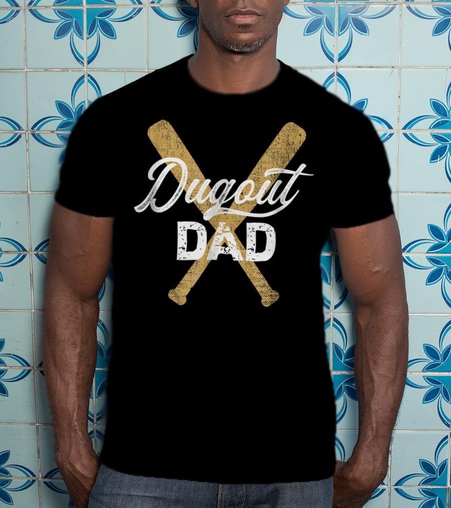 Dugout Dad Baseball Crossed Bats T-Shirt