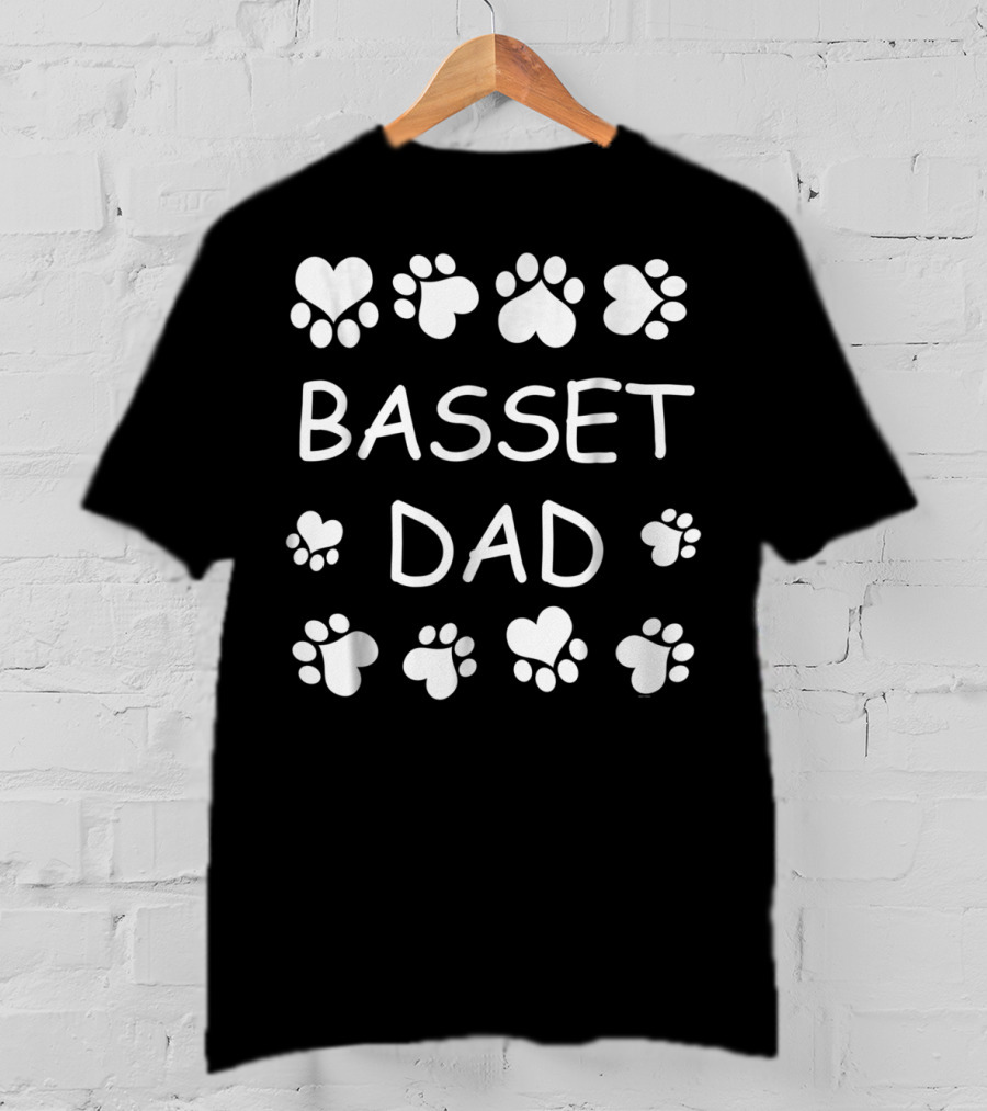 Basset Dad Lovers Paw And Heart Design For Christmas Birthday T-Shirt