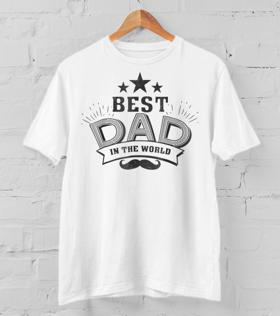 Best Dad In The World Funny Holiday 37 Mustache Stars T-Shirt