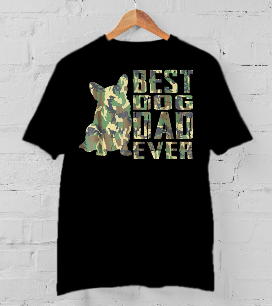 Best Dog Dad Ever Camo Pattern Text With Dog T-Shirt