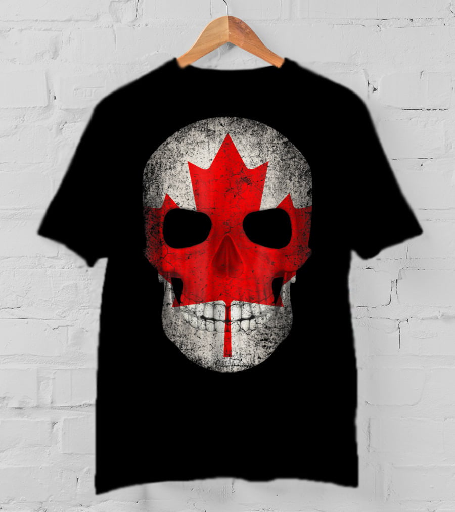 Canada Flag Skull Hockey Dad Canadian Boys T-Shirt