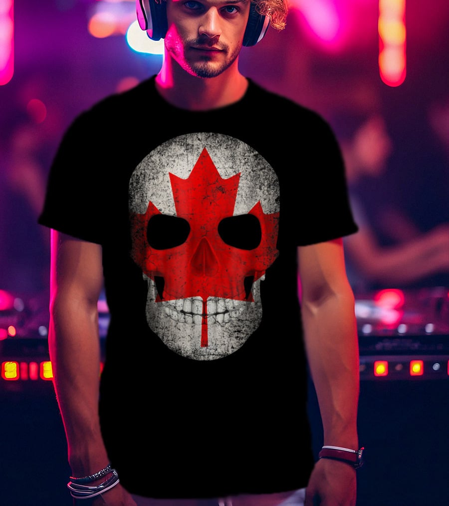 Canada Flag Skull Hockey Dad Canadian Boys T-Shirt