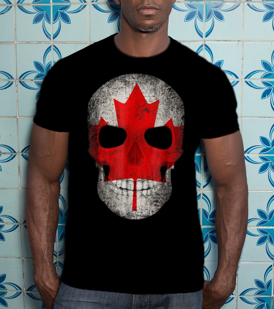 Canada Flag Skull Hockey Dad Canadian Boys T-Shirt