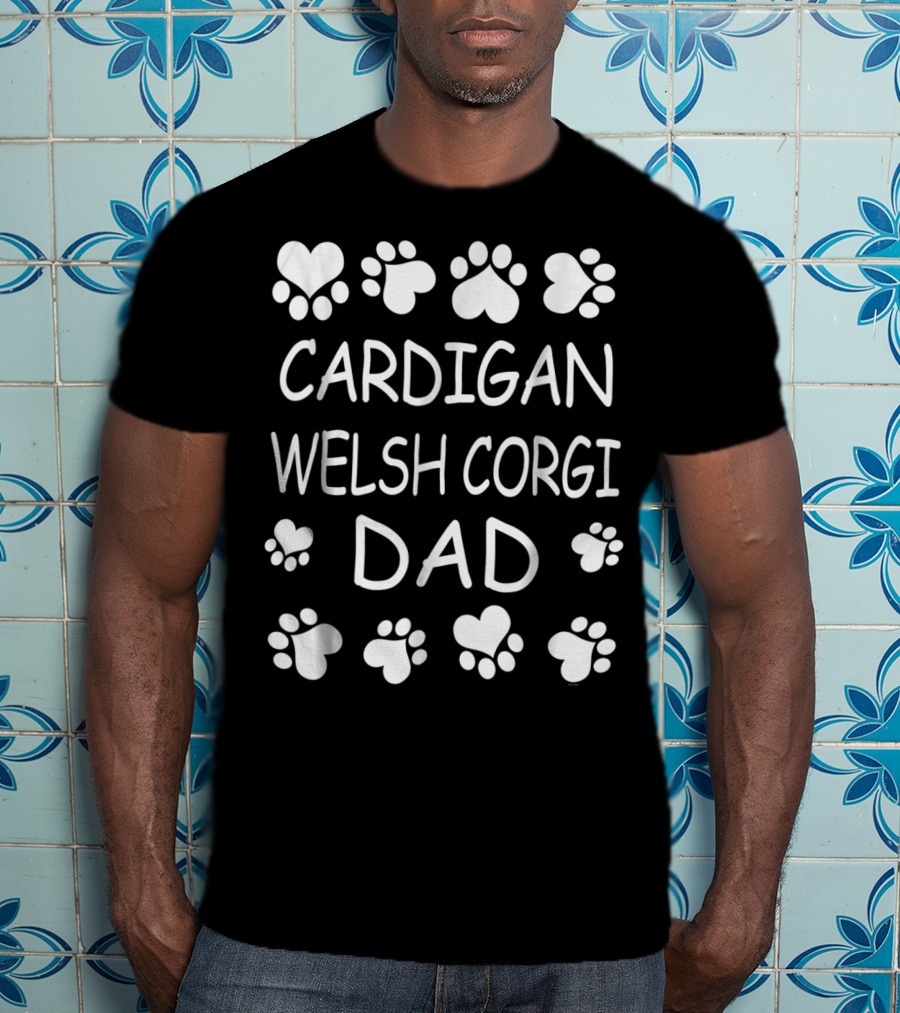 Cardigan Welsh Corgi Dad Paw Prints Heart T-Shirt