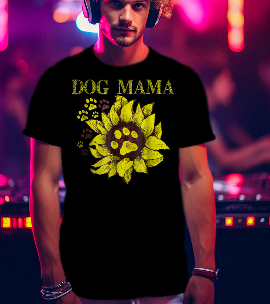 Dog Mama Sunflower Paw Prints T-Shirt