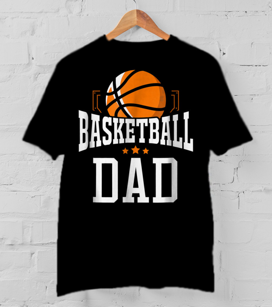 Basketball Dad With Orange Hoop Icon And Stars T-Shirt