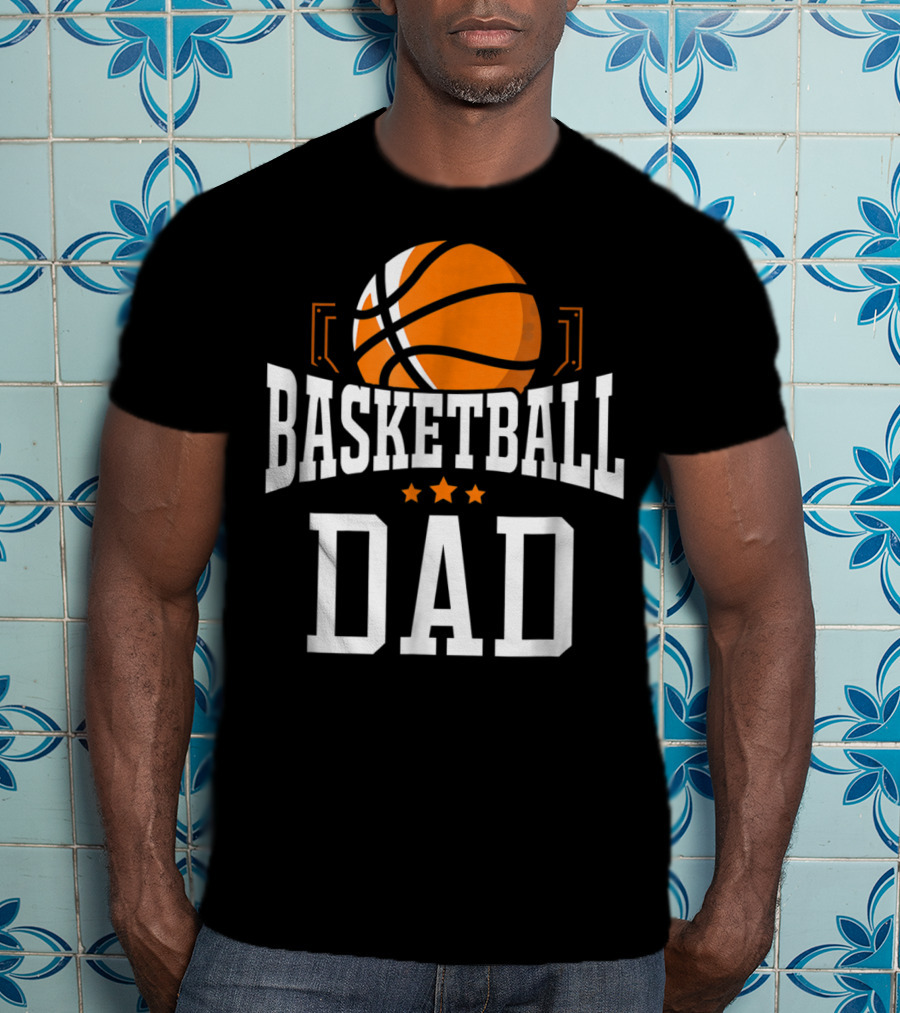 Basketball Dad With Orange Hoop Icon And Stars T-Shirt