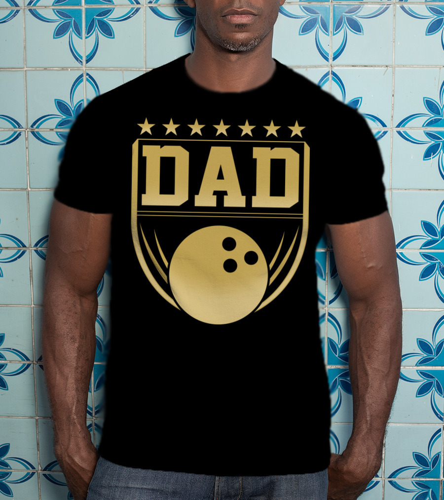 Dad Gold Bowling Ball Coach Stars Funny T-Shirt