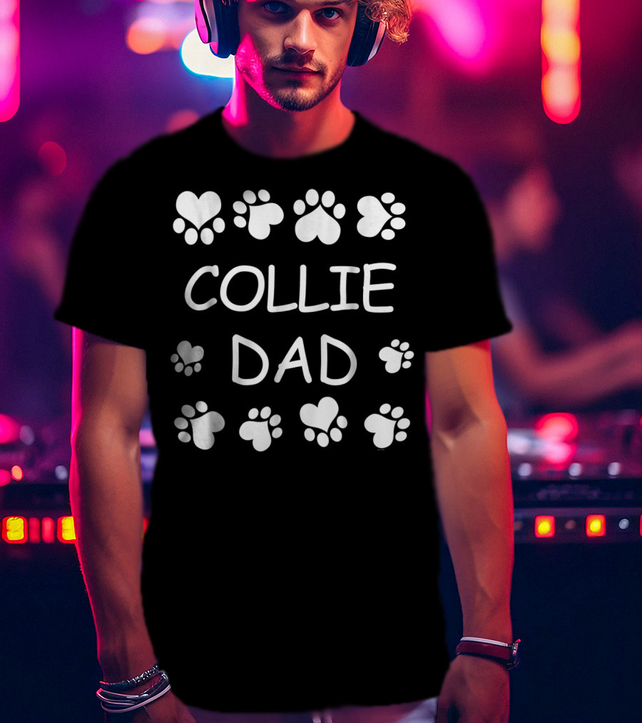 Collie Dad Paw Prints Heart Design Christmas Birthday T-Shirt