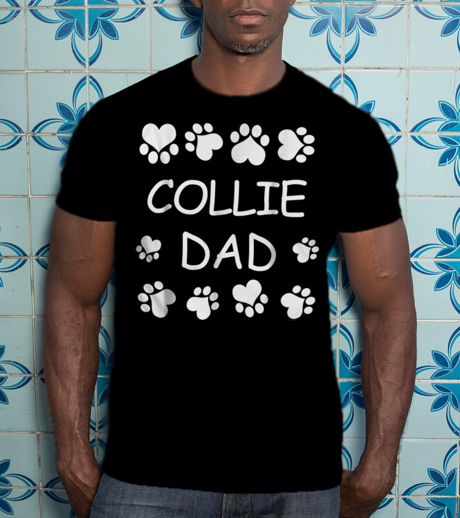 Collie Dad Paw Prints Heart Design Christmas Birthday T-Shirt