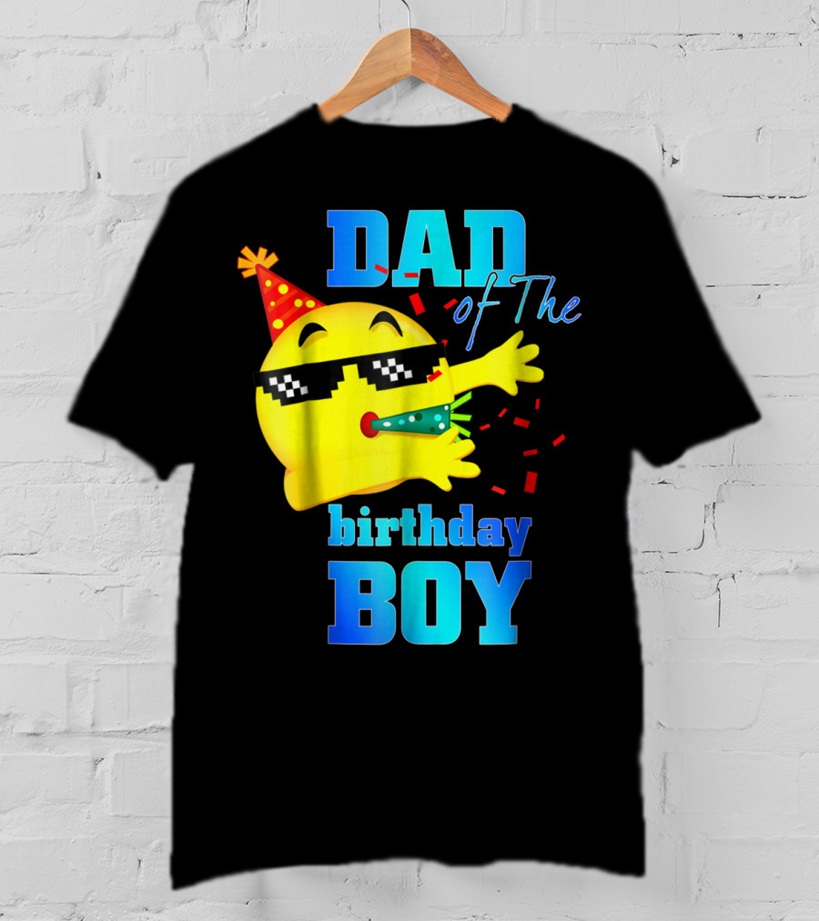 Dad Of The Birthday Boy Dabbing Emoji With Party Hat And Confetti T-Shirt