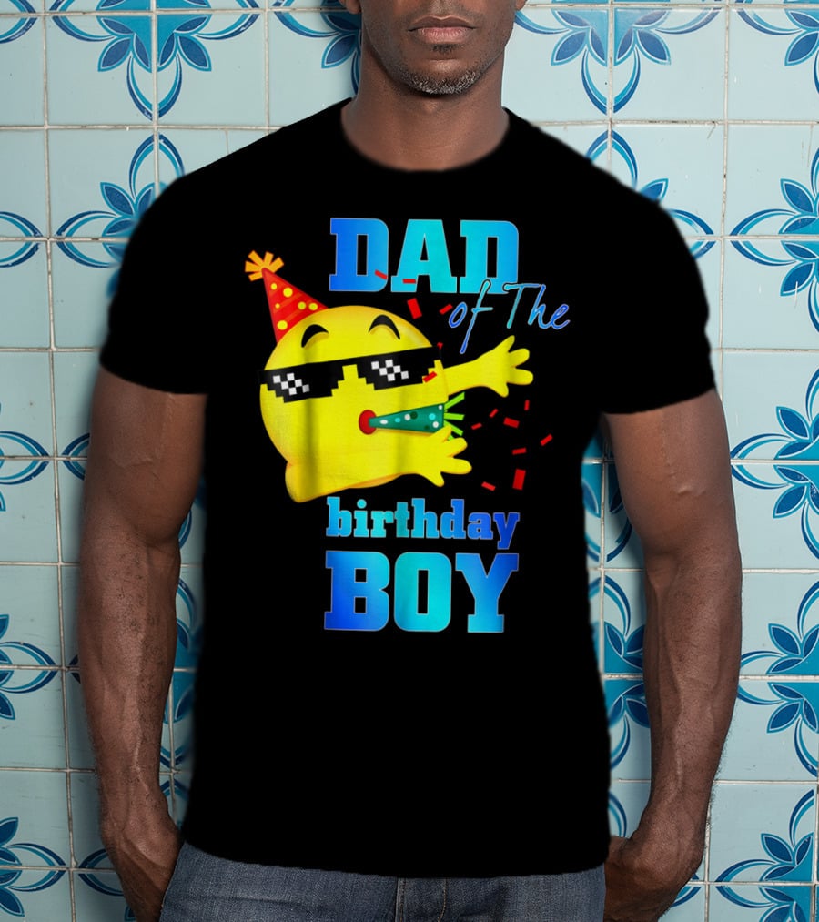Dad Of The Birthday Boy Dabbing Emoji With Party Hat And Confetti T-Shirt