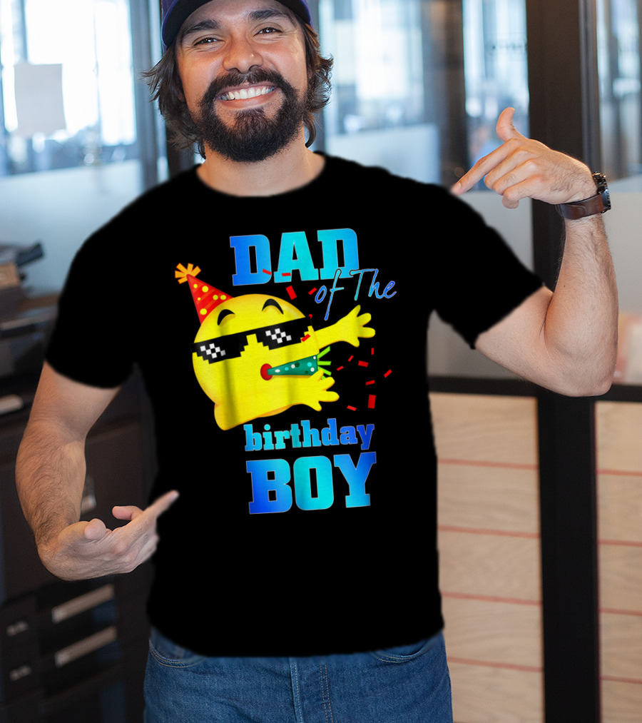 Dad Of The Birthday Boy Dabbing Emoji With Party Hat And Confetti T-Shirt
