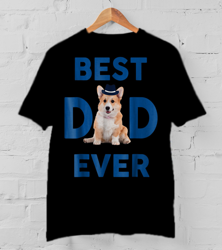 Best Dad Ever Corgi Pup Wearing Hat T-Shirt