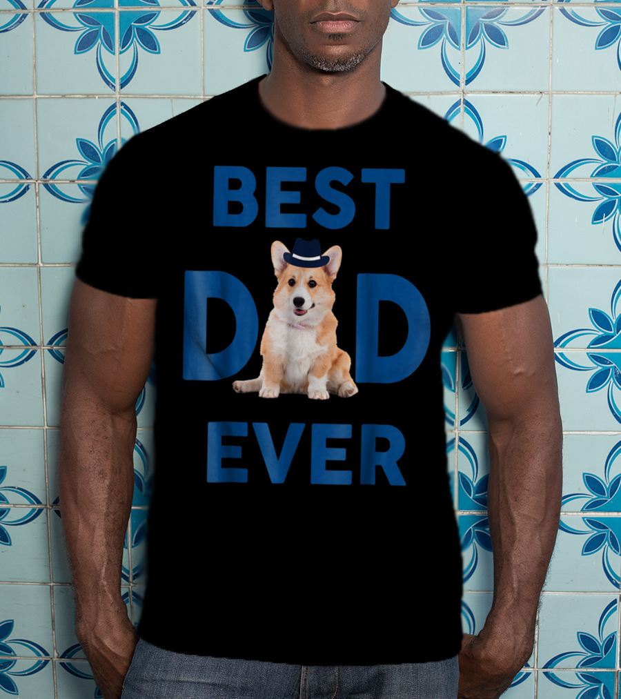 Best Dad Ever Corgi Pup Wearing Hat T-Shirt