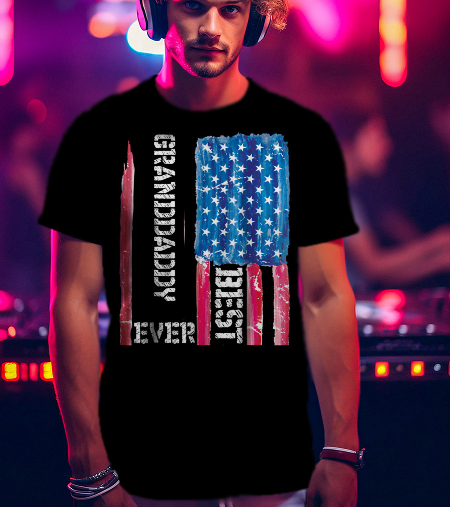 Grandaddy Best Ever Distressed American Flag T-Shirt
