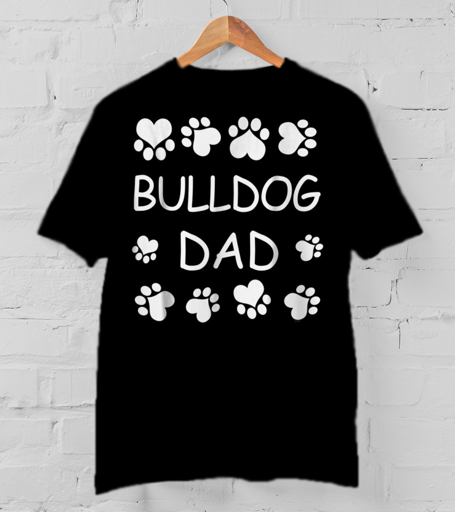 Bulldog Dad Paw Print Pattern For Christmas Birthday T-Shirt
