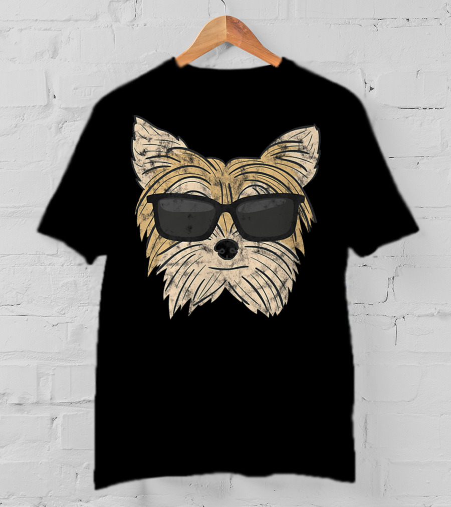 Cool Yorkie Sunglasses Yorkie Poo Dog Face With Shades T-Shirt