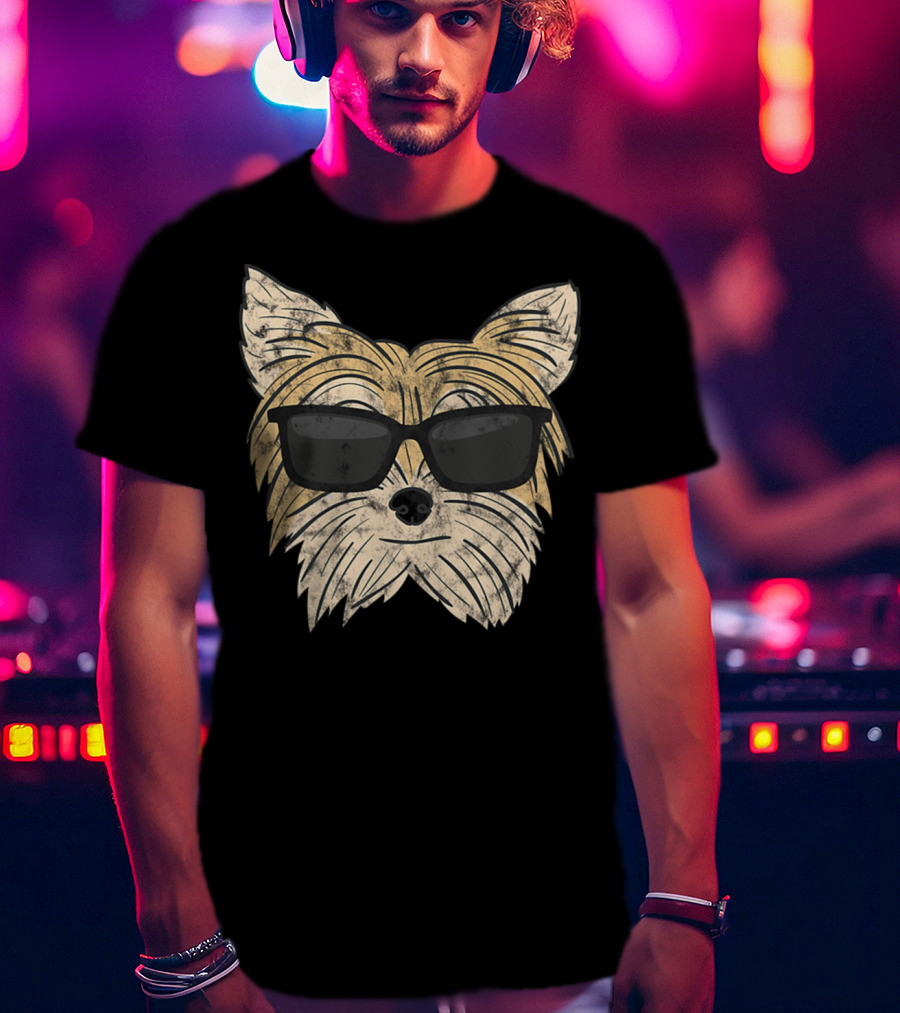 Cool Yorkie Sunglasses Yorkie Poo Dog Face With Shades T-Shirt