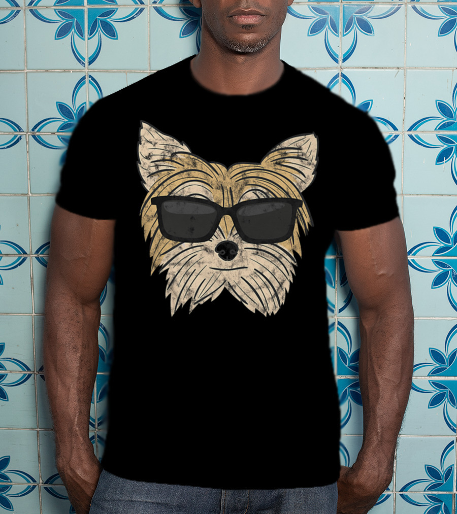 Cool Yorkie Sunglasses Yorkie Poo Dog Face With Shades T-Shirt