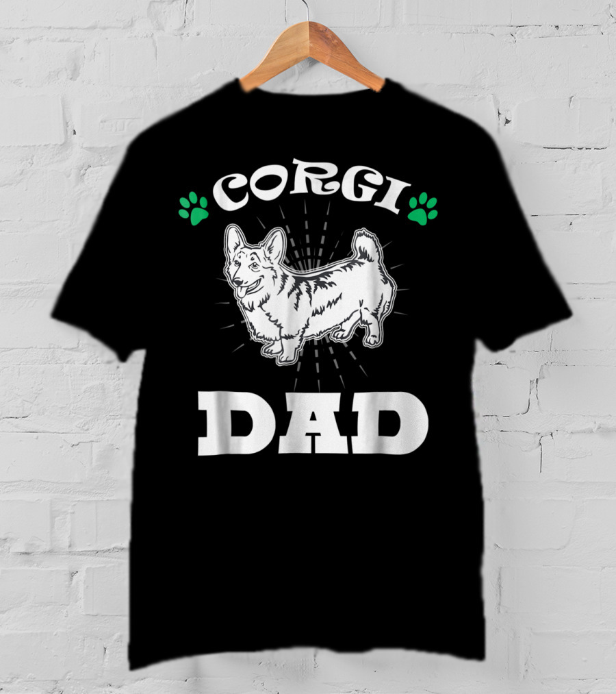 Corgi Dad Funny Colorful Dog 90s Paw Prints T-Shirt