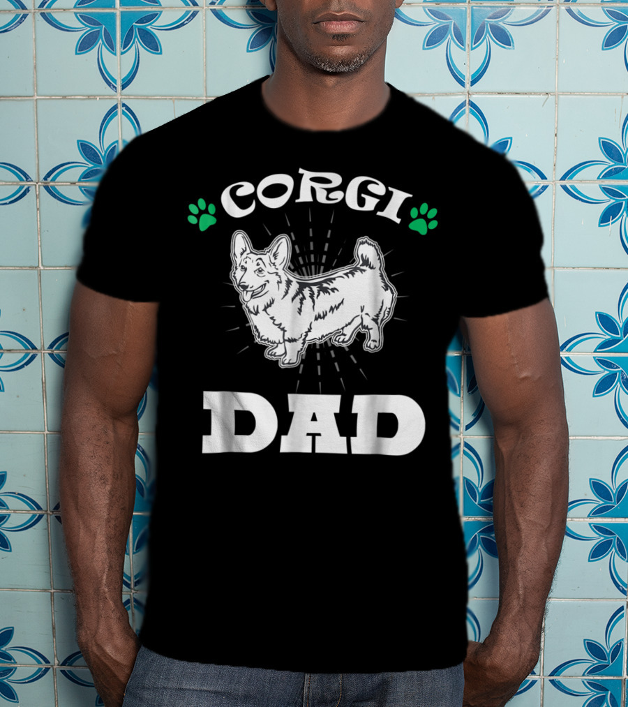 Corgi Dad Funny Colorful Dog 90s Paw Prints T-Shirt