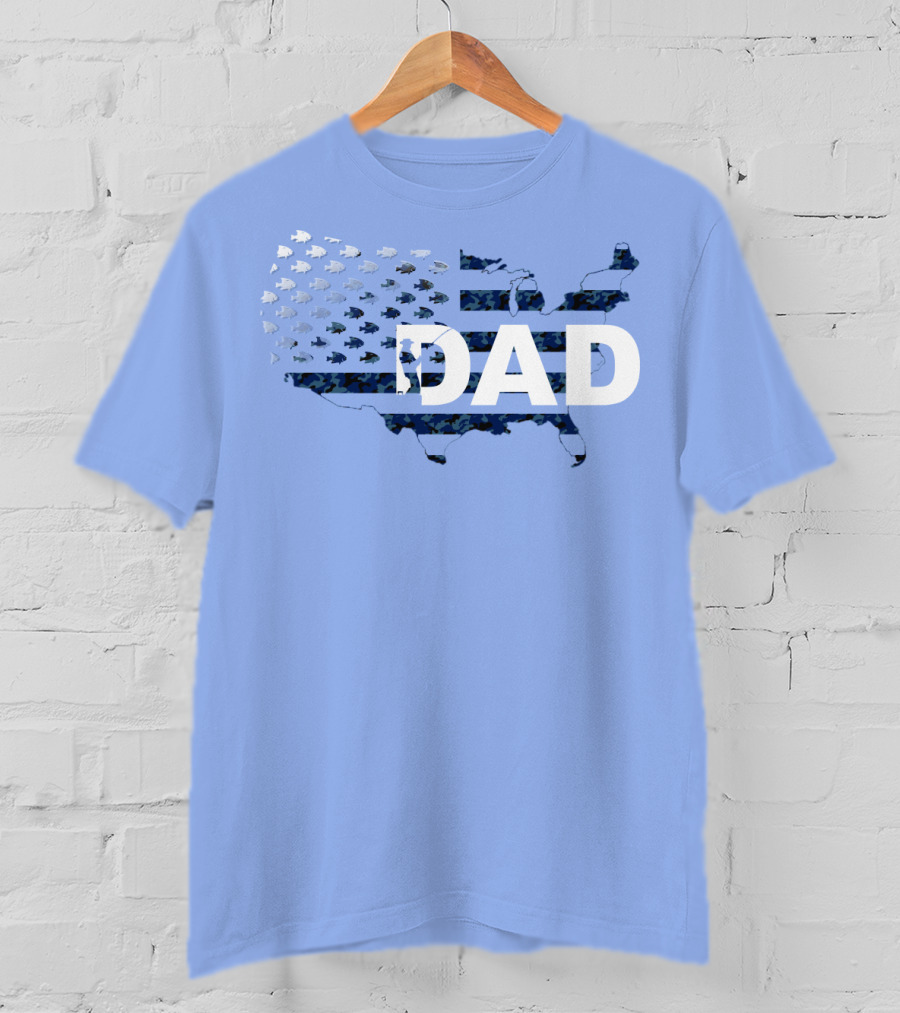 Dad Camouflage Flag Map USA Fish T-Shirt