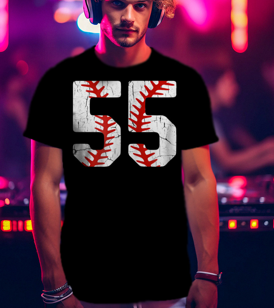 Baseball Player Jersey Number 55 Proud Baseball MOM DAD38 T-Shirt