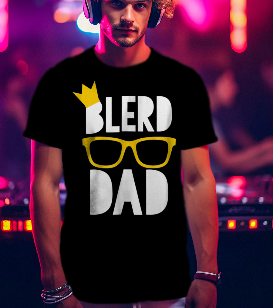 Blerd Dad Yellow Geeky Glasses Crown Black Nerd Dad T-Shirt