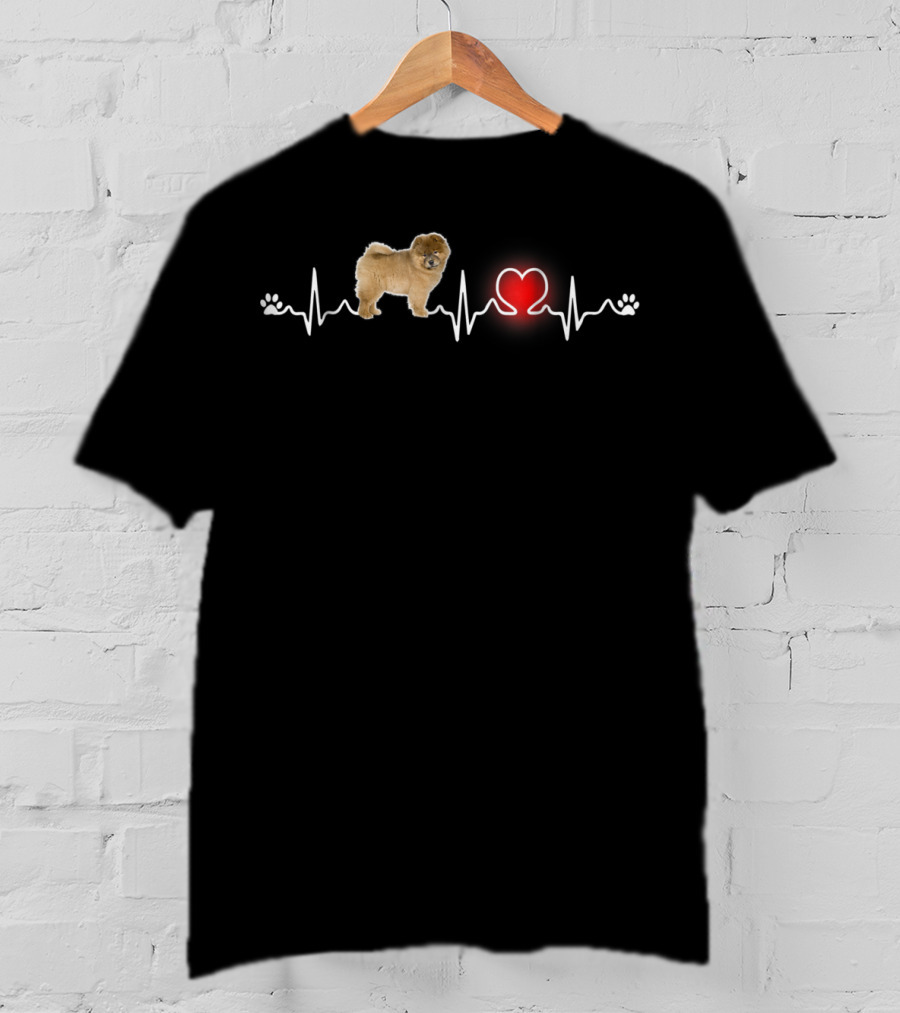 Chow Chow Dog Heartbeat Paw Print Love T-Shirt