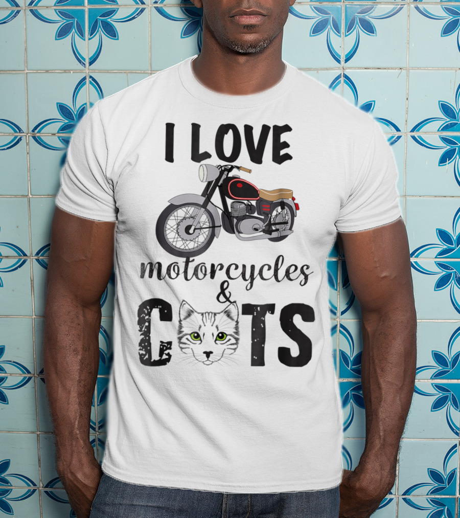 I Love Motorcycles And Cats Grandpa T-Shirt