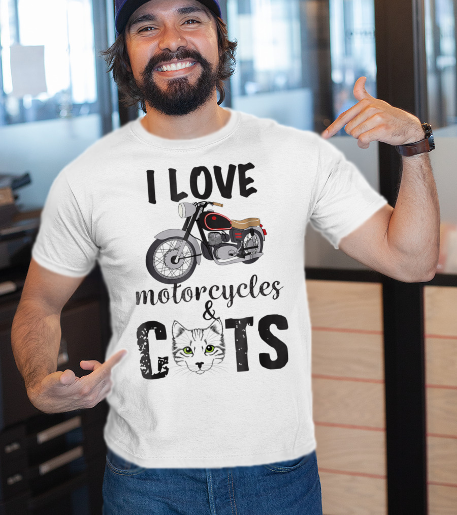 I Love Motorcycles And Cats Grandpa T-Shirt