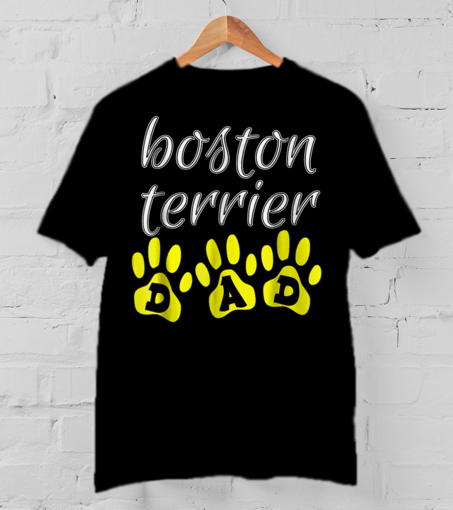 Boston Terrier Dad Fun Paw Print Cute T-Shirt
