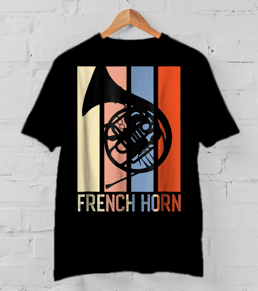 French Horn Dad Marching Band High School Strip Style Retro Music 22 T-Shirt
