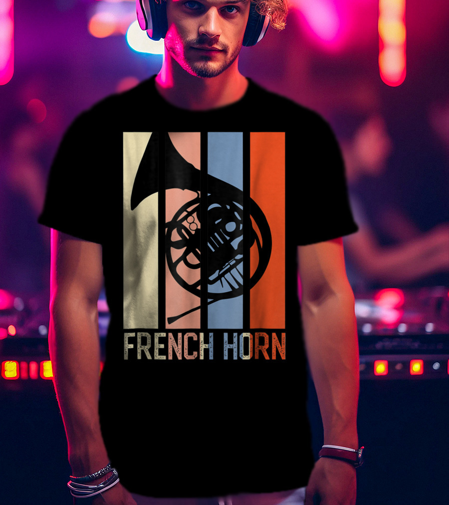 French Horn Dad Marching Band High School Strip Style Retro Music 22 T-Shirt