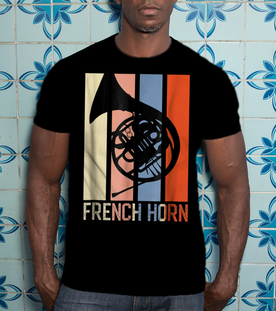 French Horn Dad Marching Band High School Strip Style Retro Music 22 T-Shirt