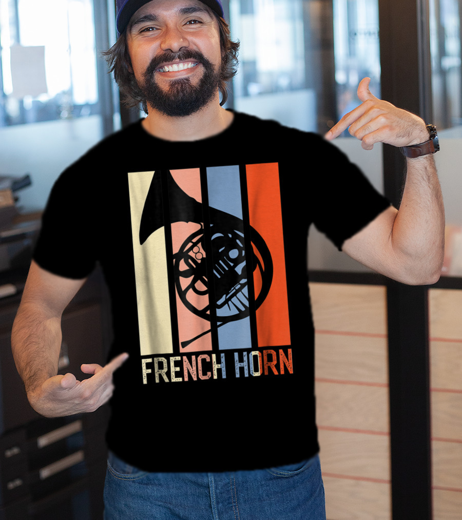 French Horn Dad Marching Band High School Strip Style Retro Music 22 T-Shirt